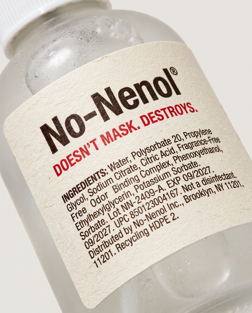 No-Nenol label detail. Doesn't mask. Destroys.
