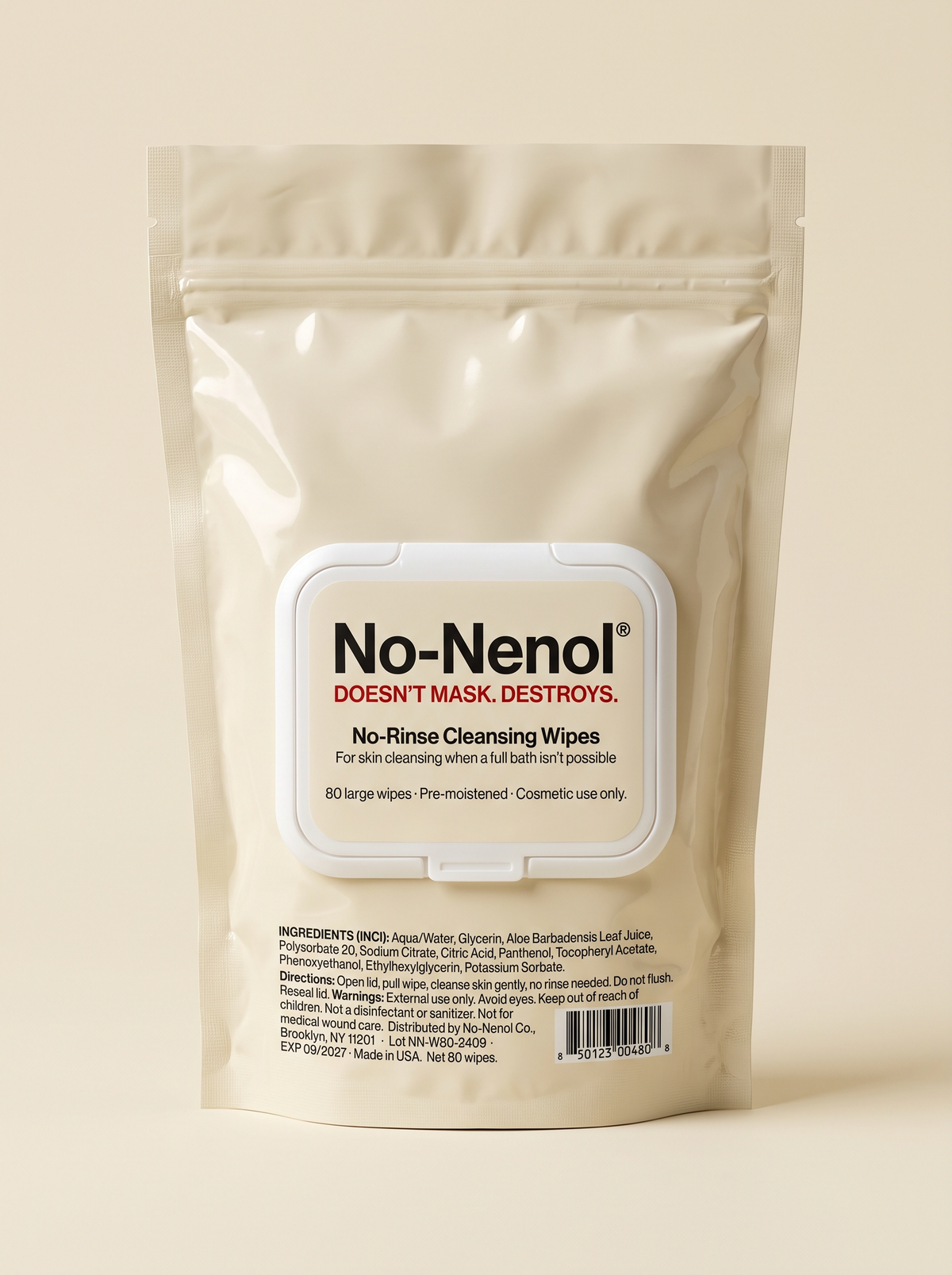 No-Nenol No-Rinse Cleansing Wipes (80 count)
