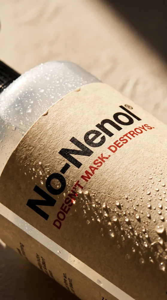 Macro of the No-Nenol label reading Doesn’t mask. Destroys.